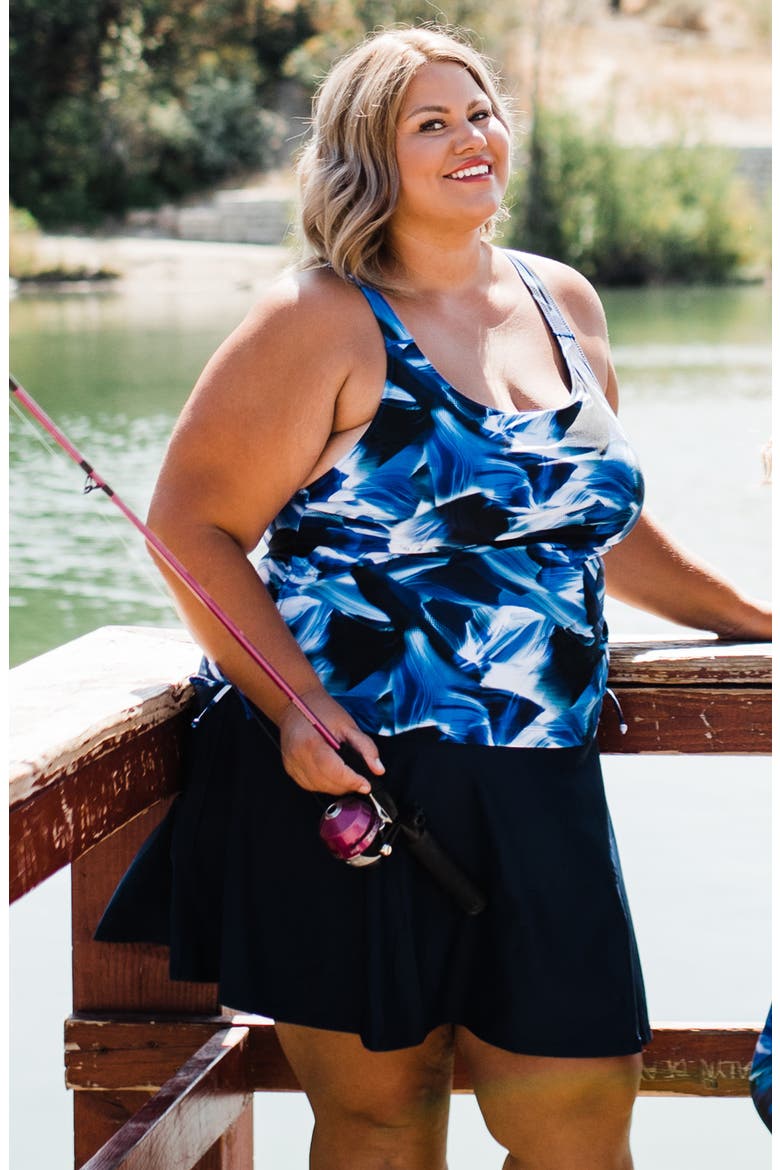 Plus Size Maya Tankini Swim Top With Built-in Bra, Alternate, color, Navy Wave