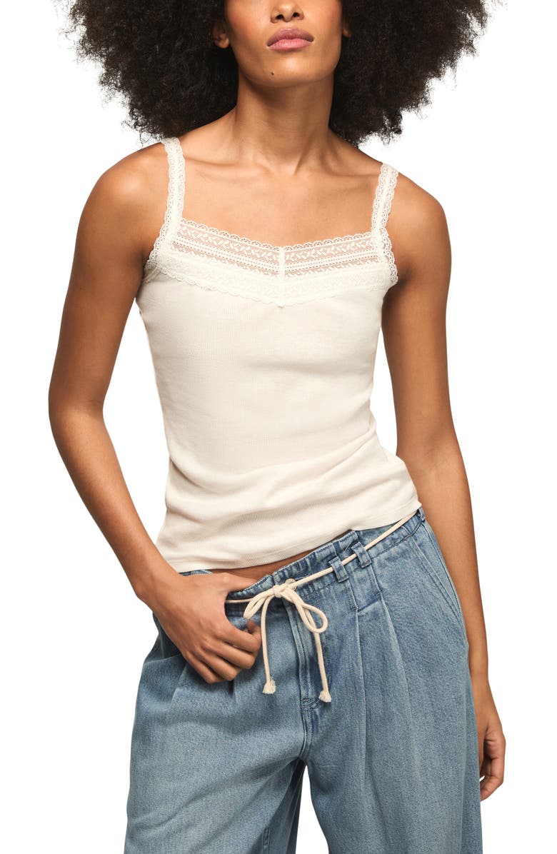 Lucky Brand Lace Trim V-Neck Tank, Main, color, Tofu