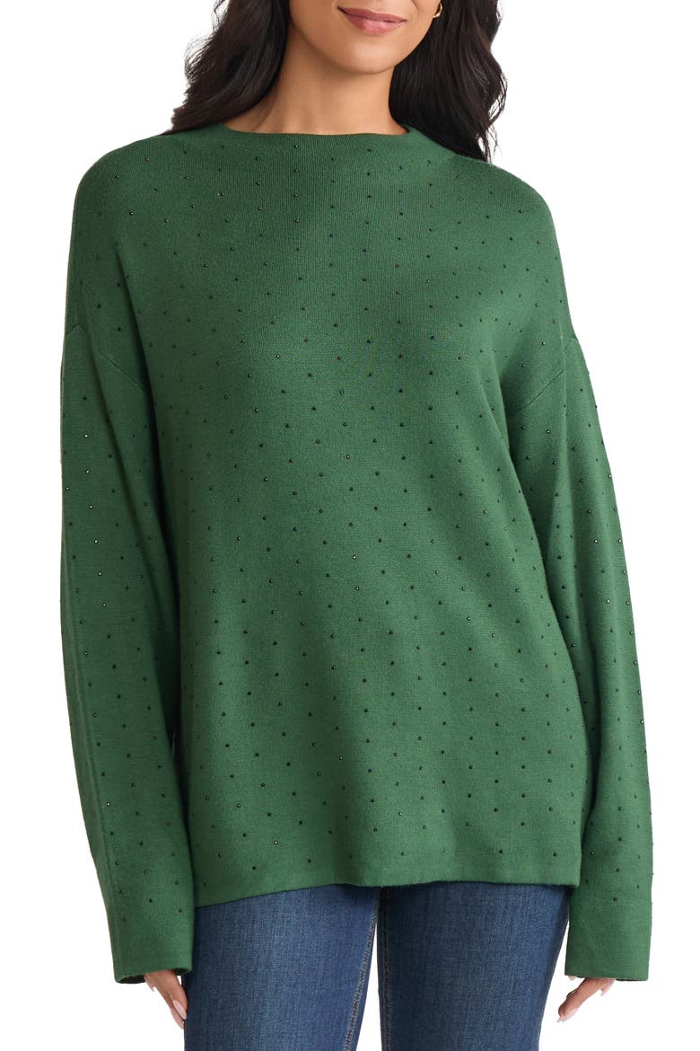 Rhinestone Mock Neck Sweater, Main, color, FOREST GREEN