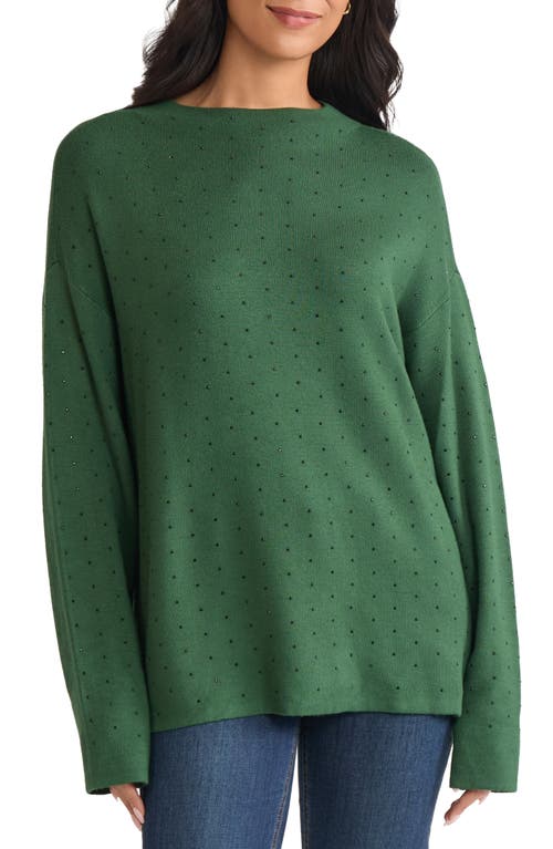 Jones New York Rhinestone Mock Neck Sweater In Green