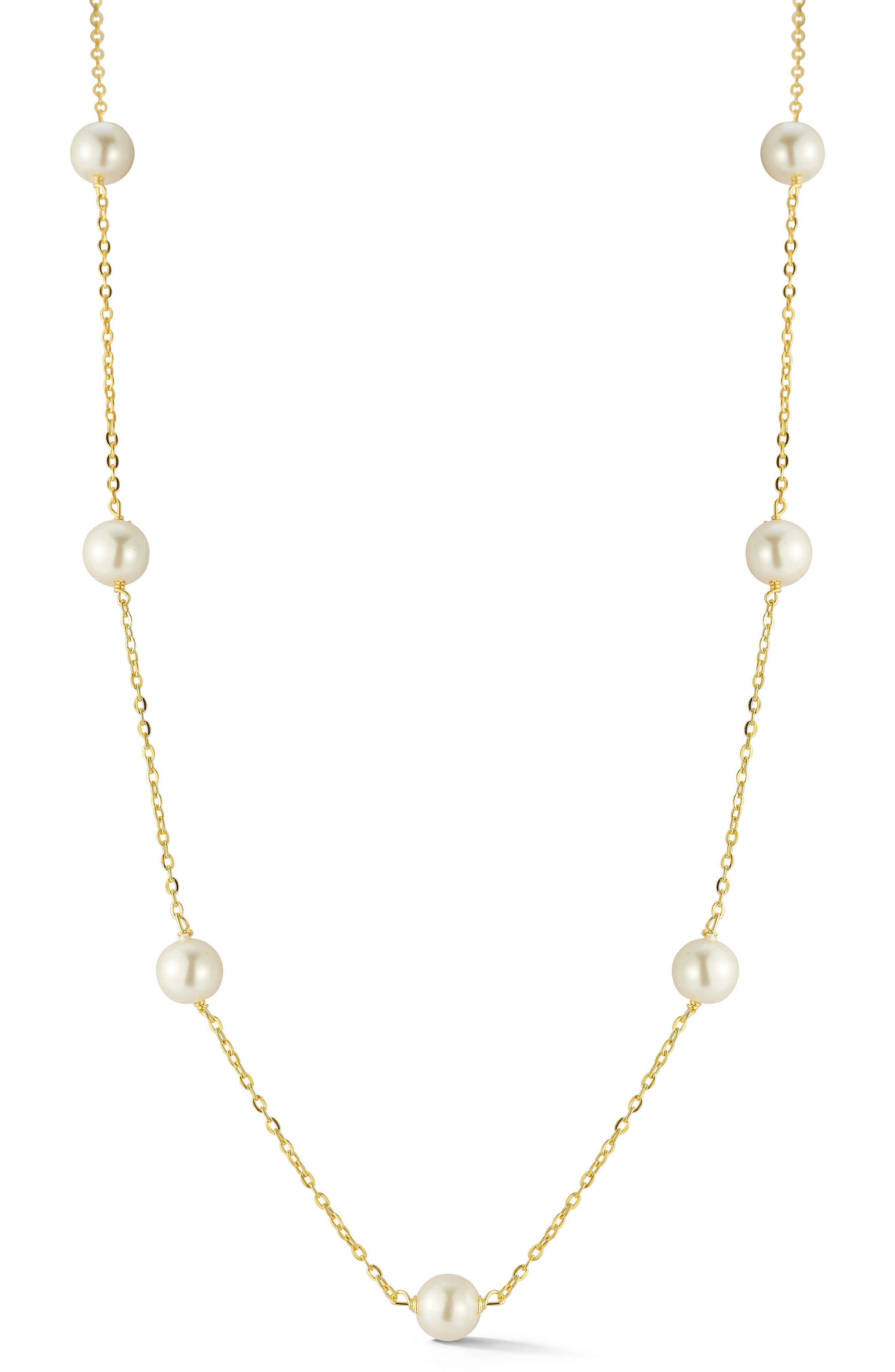 GLAZE JEWELRY 14K Gold Plated Silver Cultured Pearl Station Necklace