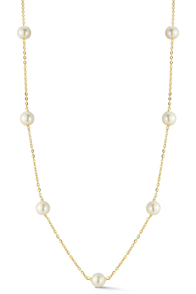 14K Gold Plated Silver Cultured Pearl Station Necklace, Main, color, GOLD