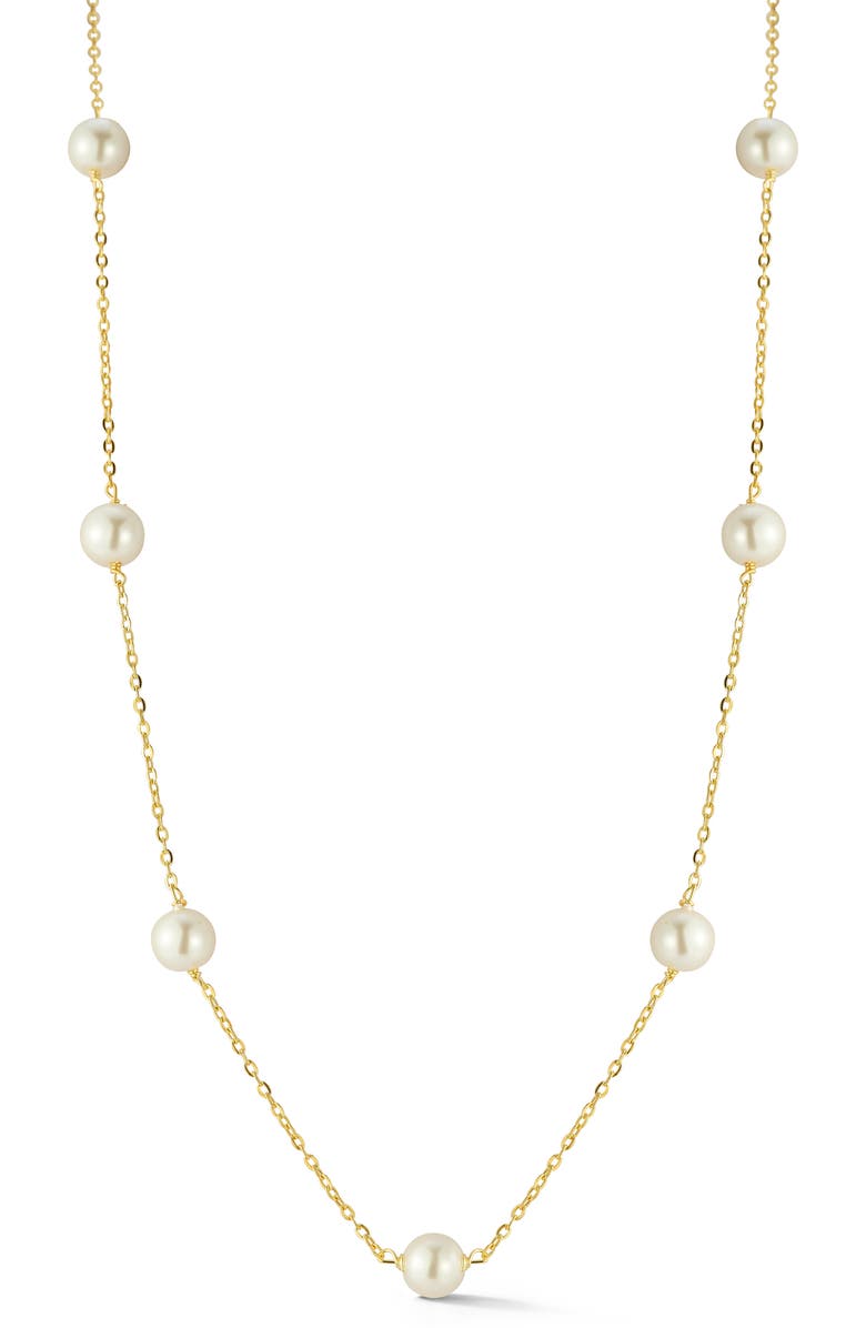 GLAZE JEWELRY 14K Gold Plated Silver Cultured Pearl Station Necklace, Main, color,
