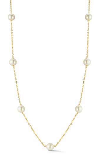14K Gold Plated Silver Cultured Pearl Station Necklace
