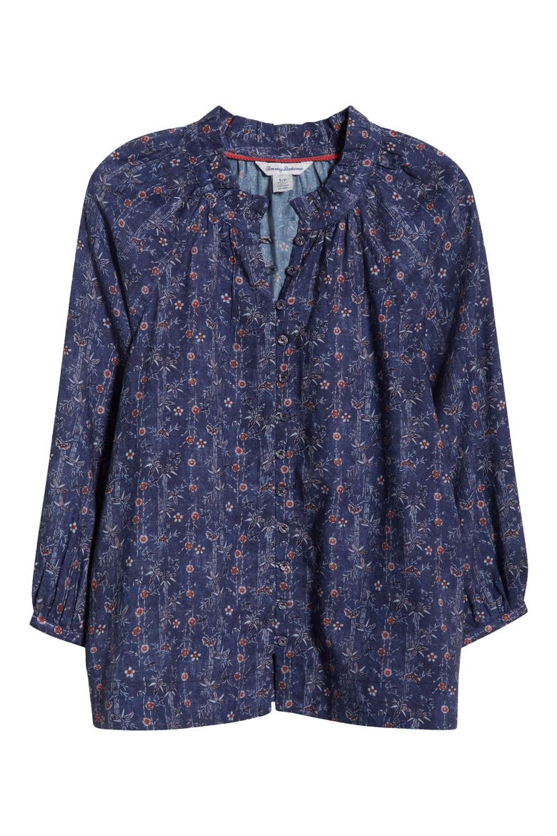 Blue Sea Flora Cotton Top, Alternate, color, COASTLINE