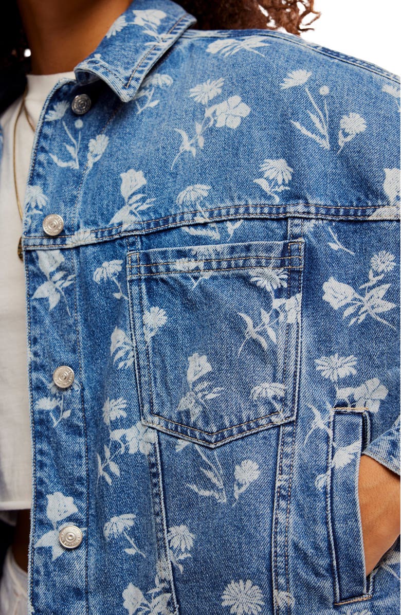 Free People Opal Floral Swing Denim Jacket, Alternate, color, Fallen Daisy