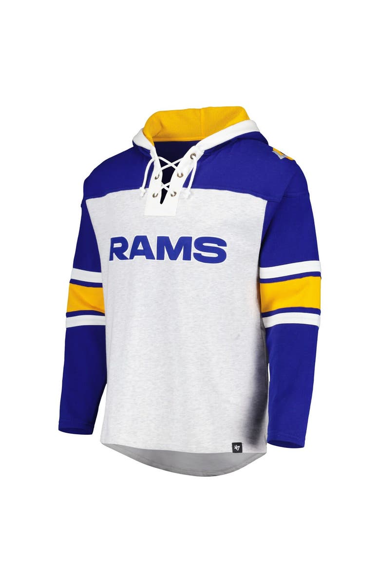 '47 Men's '47 Los Angeles Rams Heather Gray Gridiron Lace-Up Pullover Hoodie, Alternate, color, Gray