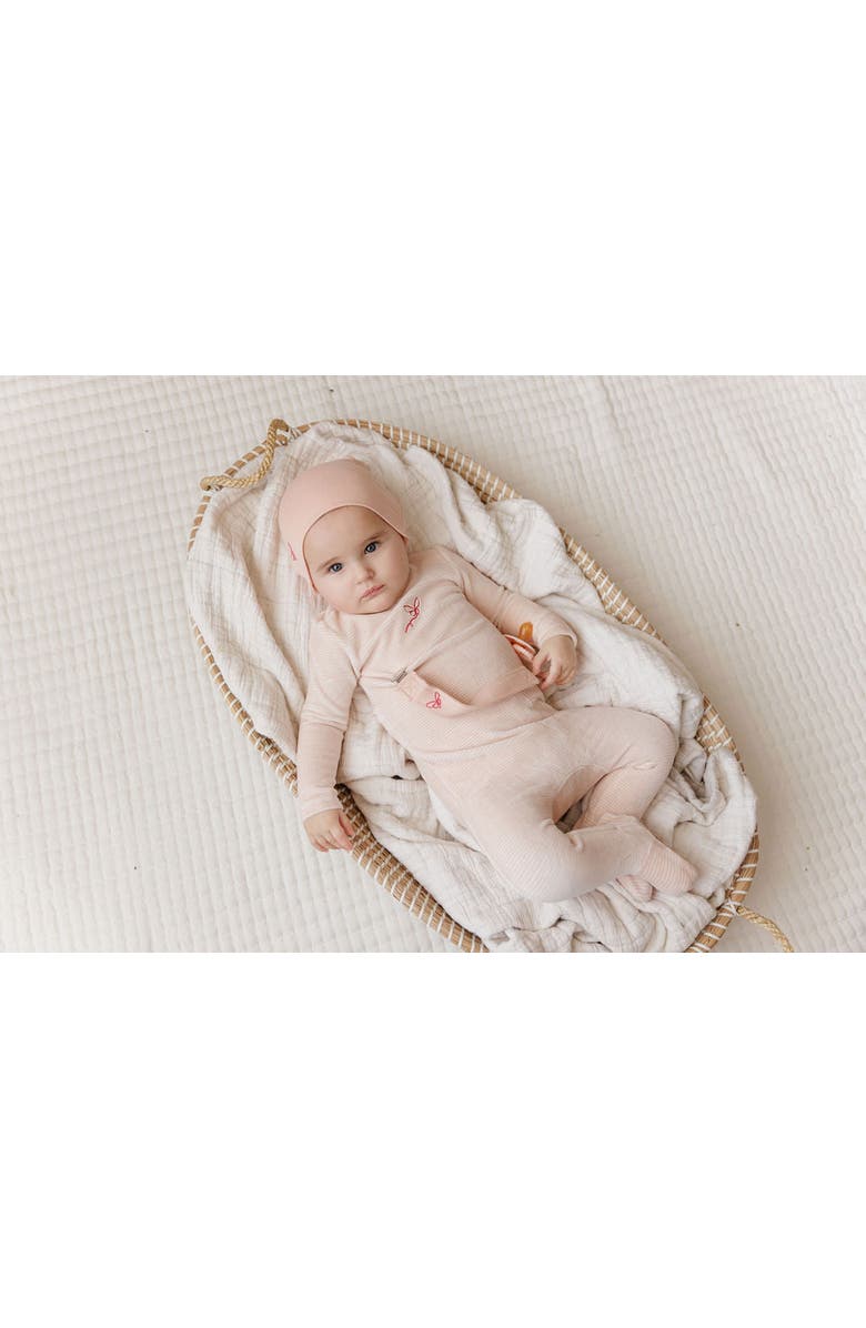 Ely's & Co. Velour Stripe Collection - Footie + Beanie, Alternate, color, Light Pink