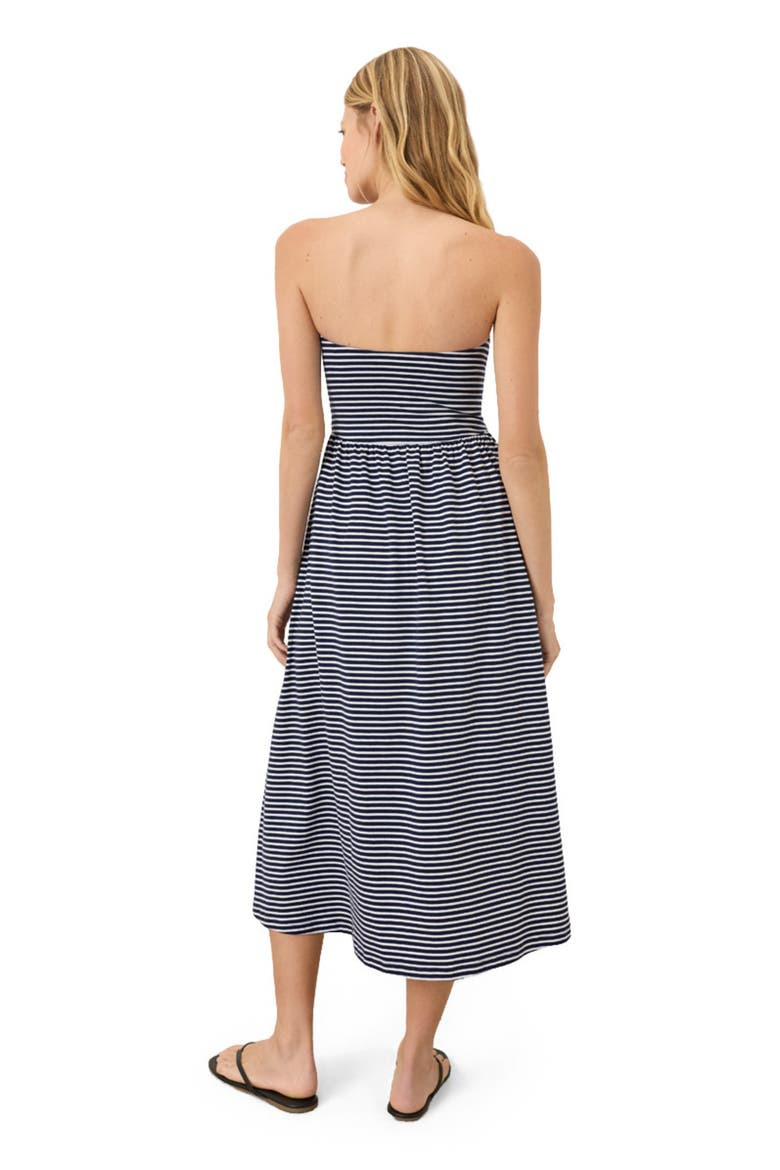Fit & Flare Strapless Dress Made With Organic Cotton, Alternate, color, Hudson Stripe Navy Blue