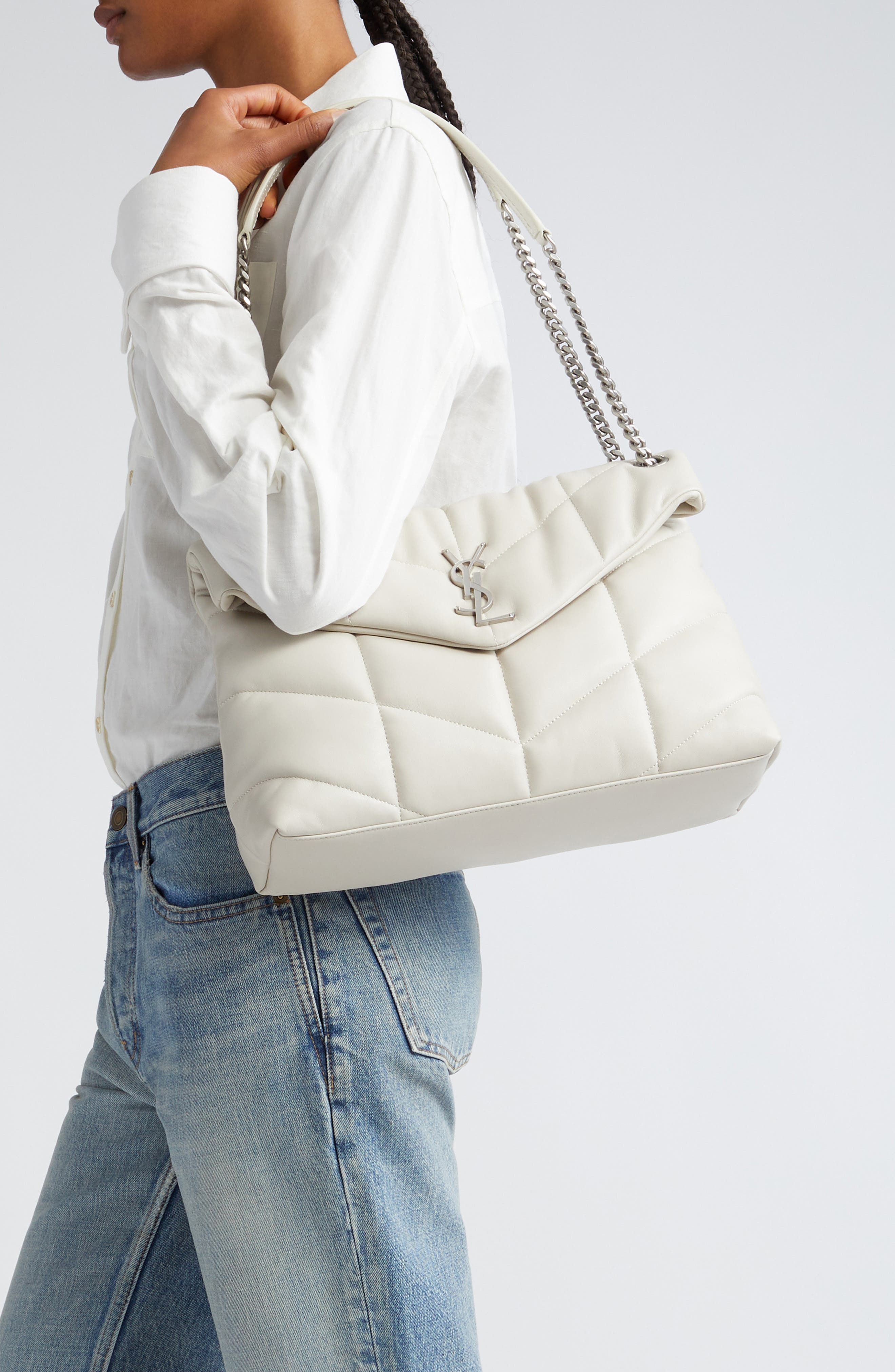 Medium Lou Leather Puffer Bag, Alternate, color, BLANC VINTAGE