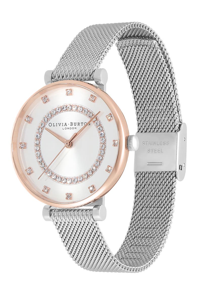 Belgrave Crystal Mesh Strap Watch, 32mm, Alternate, color, SILVER