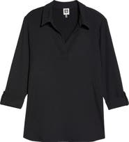 AK ANNE KLEIN Textured Ridge Knit Popover Top