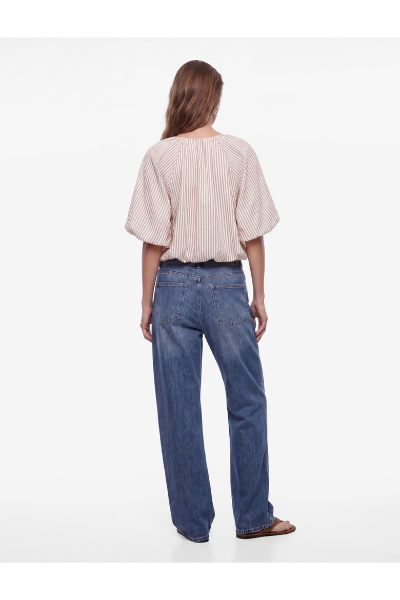 Tied Striped Puff Sleeve Crop Top, Alternate, color, BROWN STRIPE