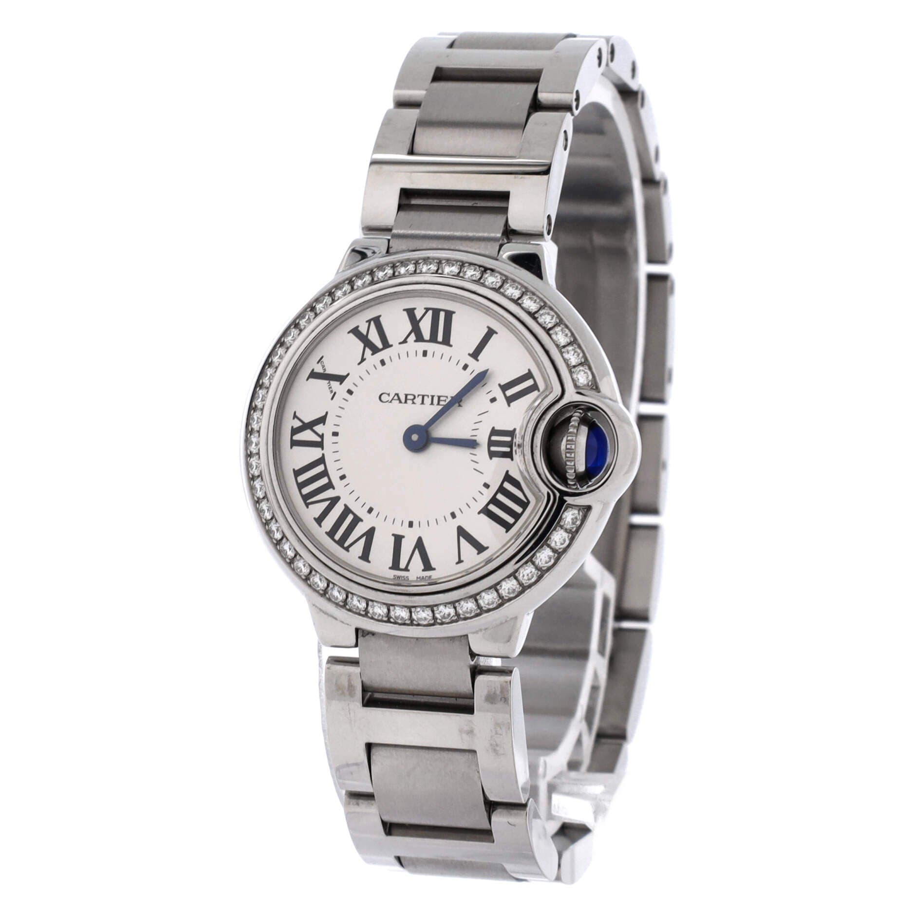 Ballon Bleu de Cartier Quartz Watch Stainless Steel with Diamond Bezel 28, Alternate, color, Metallic Silver