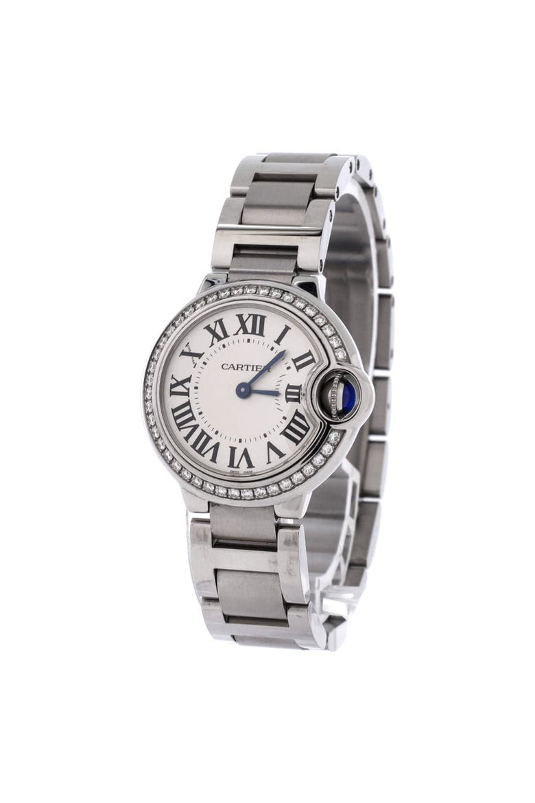 Ballon Bleu de Cartier Quartz Watch Stainless Steel with Diamond Bezel 28, Alternate, color, Metallic Silver