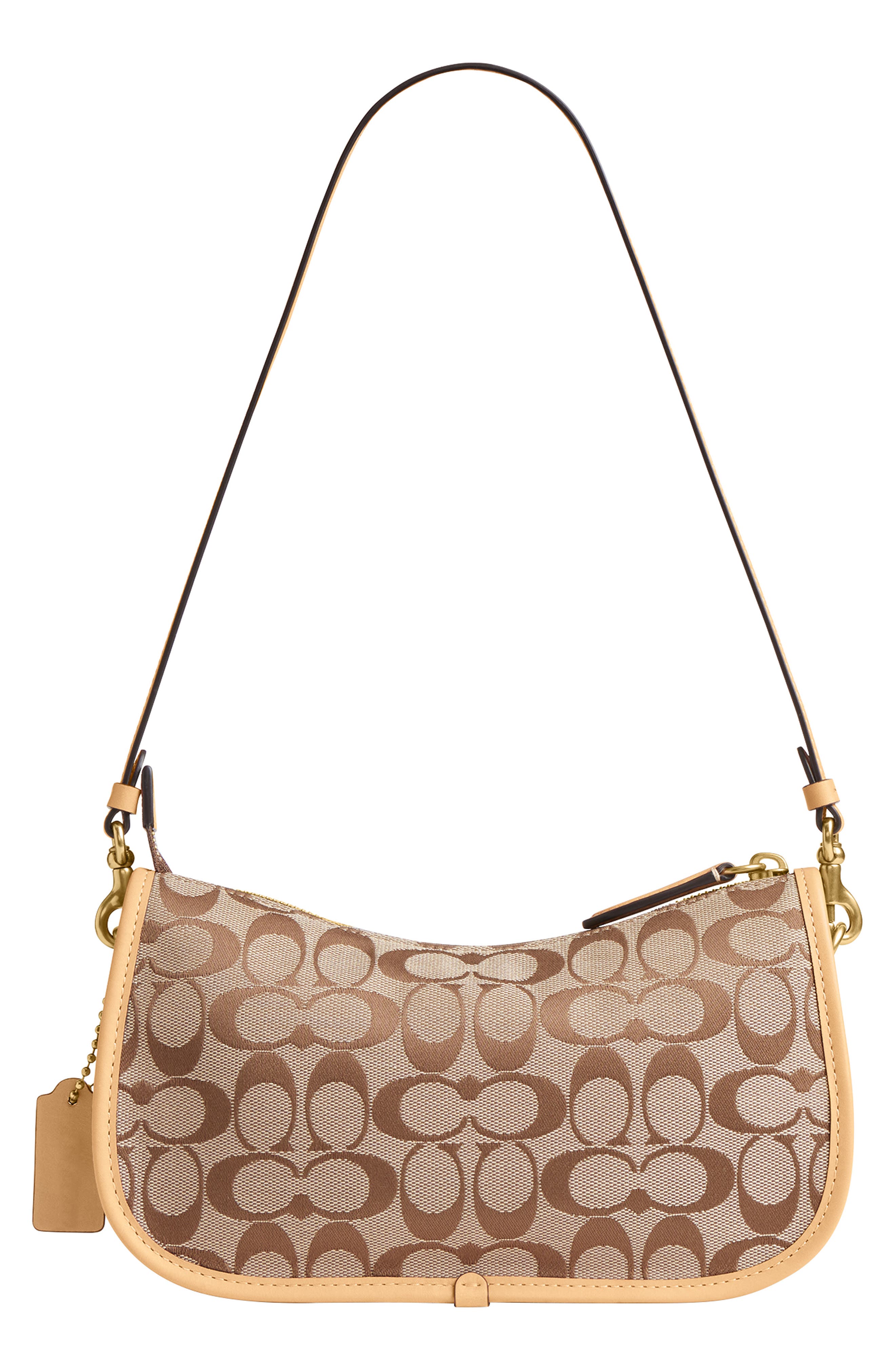 COACH Waverly Twin Turnlock Signature Jacquard & Leather Shoulder Bag, Alternate, color, Khaki Light Peach