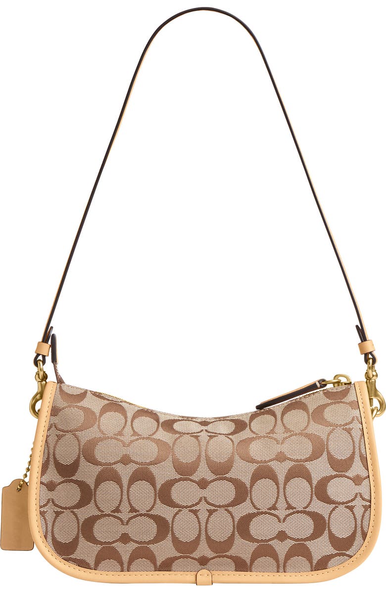 COACH Waverly Twin Turnlock Signature Jacquard & Leather Shoulder Bag, Alternate, color, Khaki Light Peach