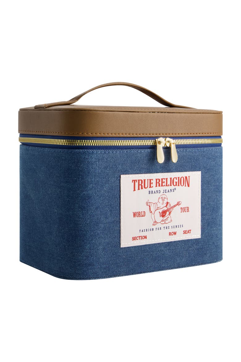 Large Denim Cosmetic Case with Mirror, Alternate, color, DENIM