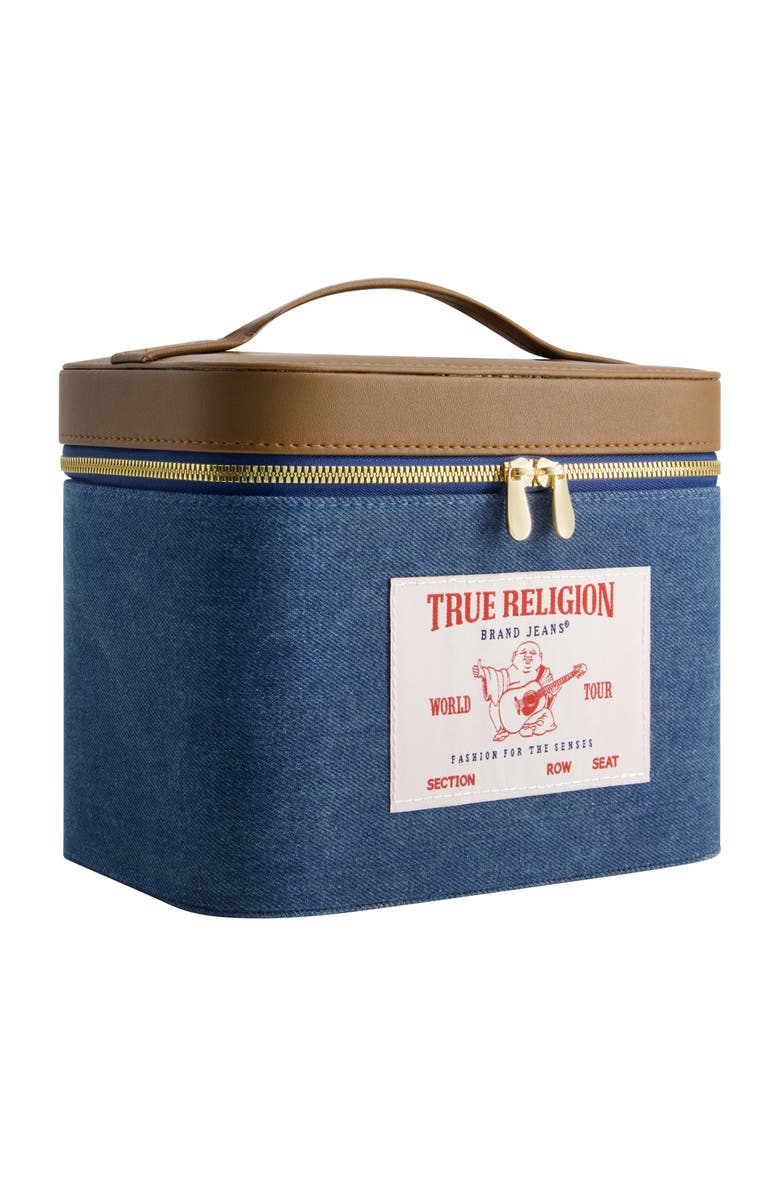 True Religion Large Denim Cosmetic Case with Mirror, Alternate, color, Denim