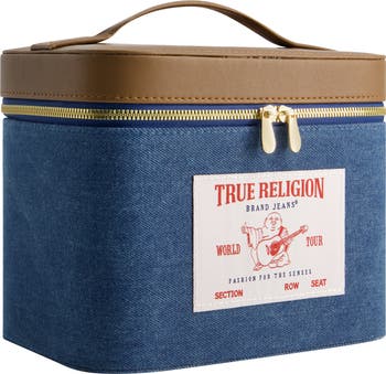 Large Denim Cosmetic Case with Mirror