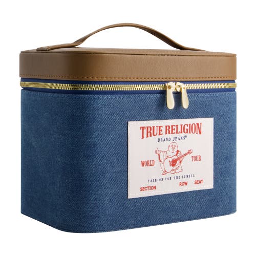 True Religion Large Denim Cosmetic Case With Mirror In Blue