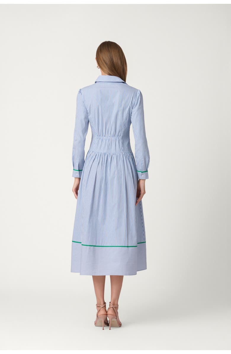 Shoshanna Cotton Pinstripe Clarice Dress, Alternate, color, French Blue/Optic/Green
