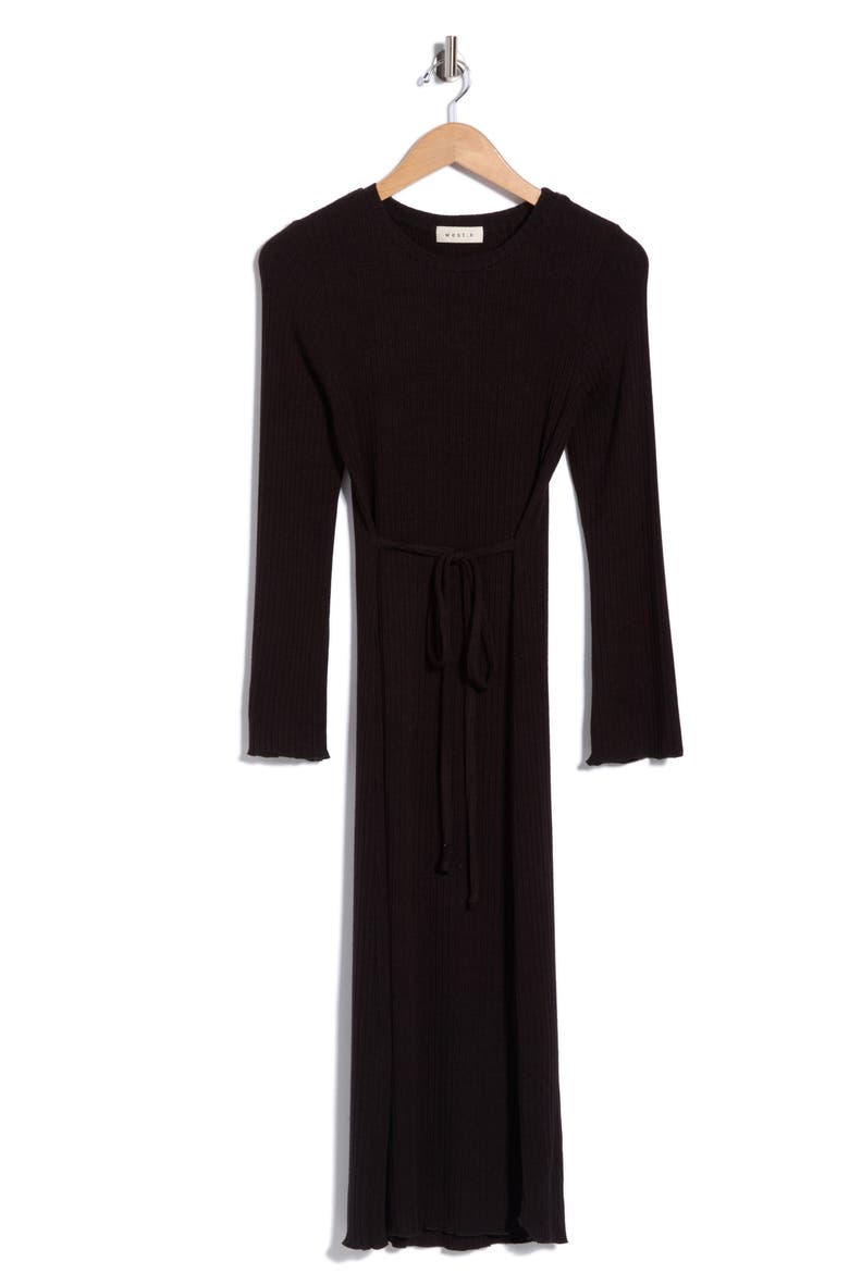 Long Sleeve Ribbed Knit Midi Dress, Alternate, color, BLACK
