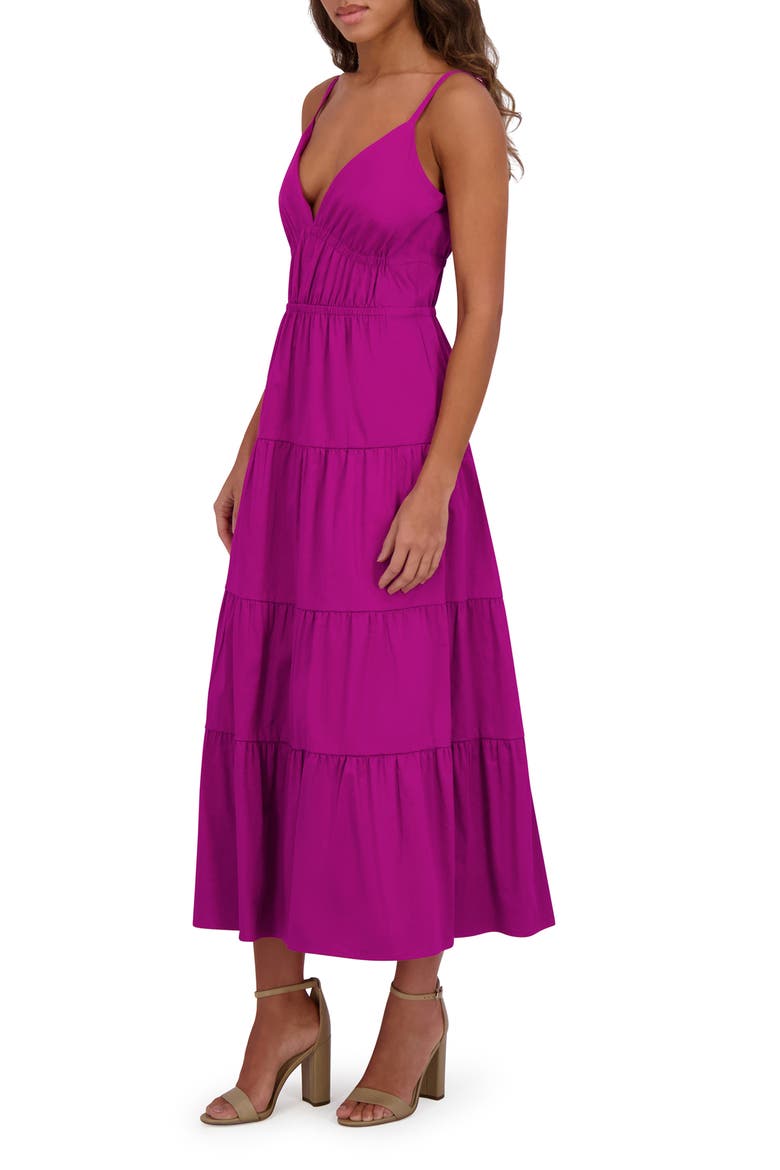 Stretch Cotton Tiered Midi Dress, Alternate, color, FUCHSIA