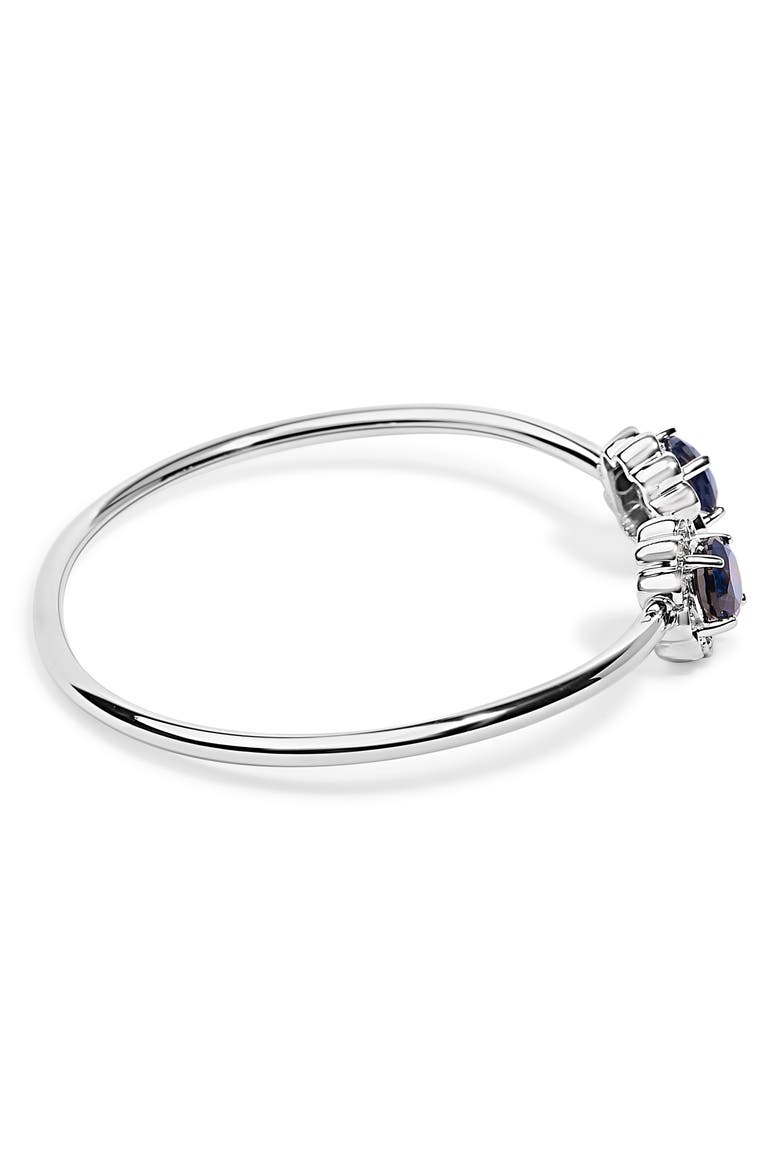 Sterling Silver Diamond Accent Created Blue Sapphire Floral Design Bangle Bracelet, Alternate, color, Silver