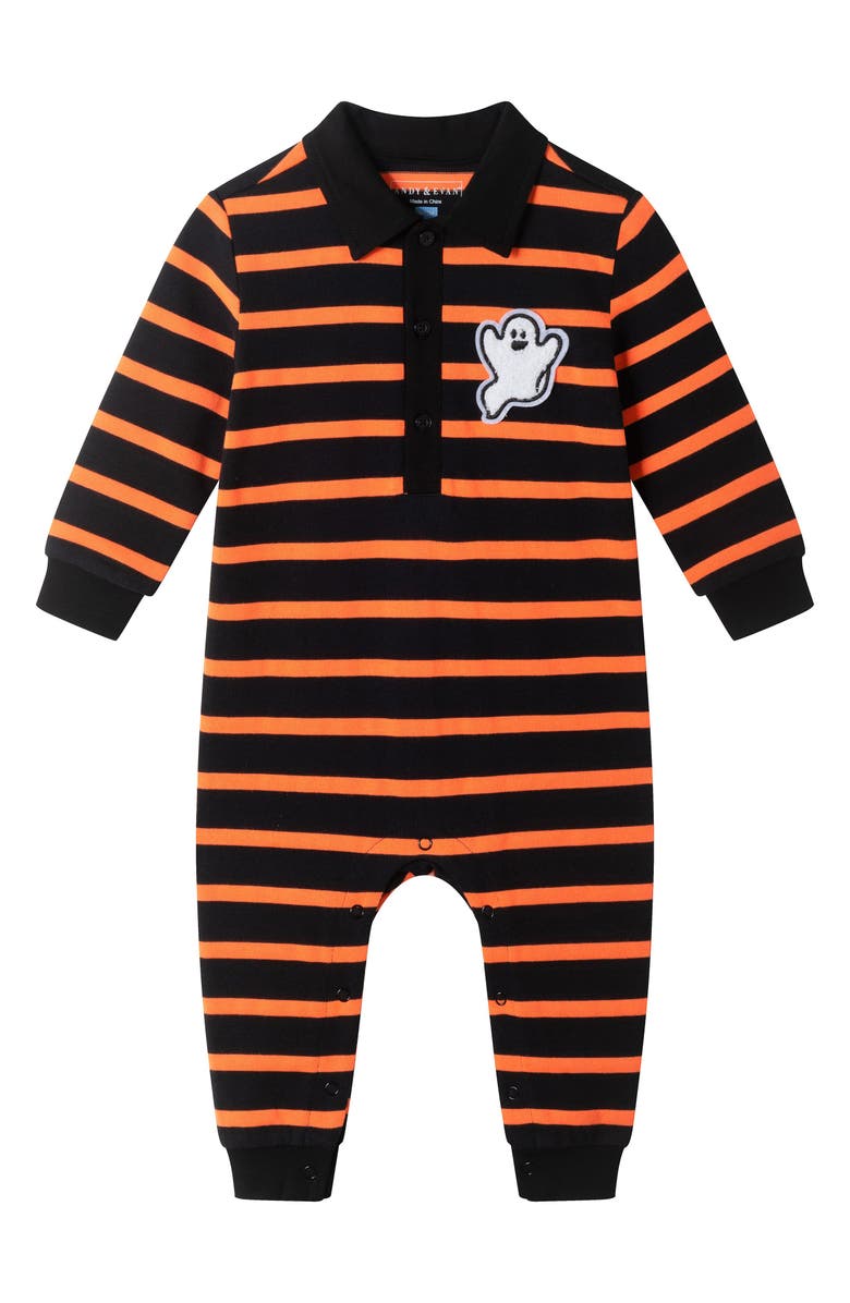 Andy & Evan Halloween Romper, Main, color, Black/ Orange Multi