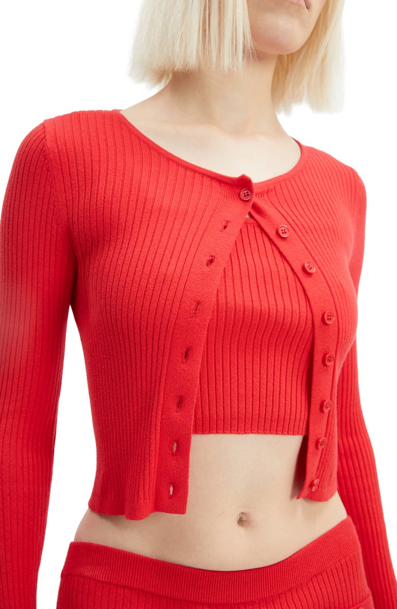 Bardot Sarita Rib Cardigan, Alternate, color, Deep Red
