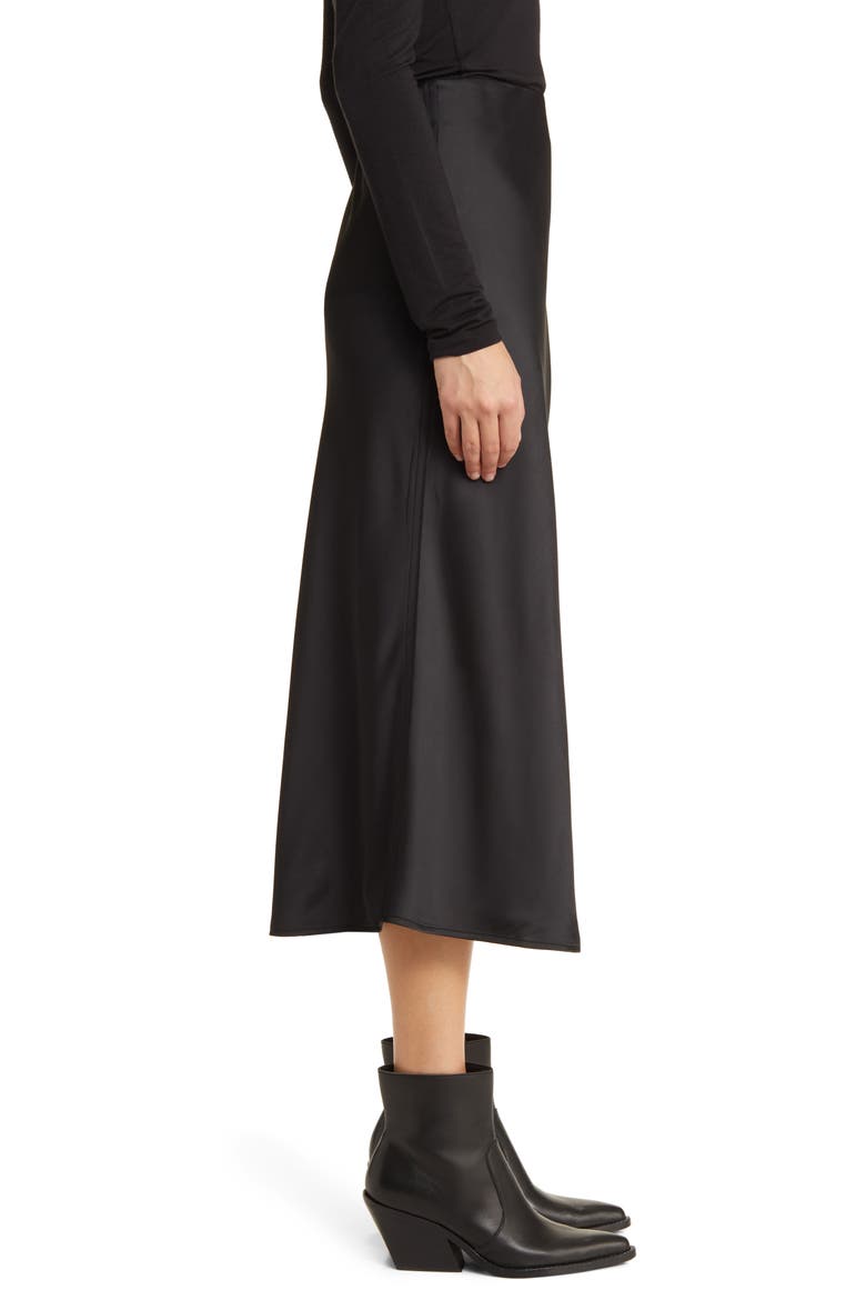 Bias Cut Satin Midi Skirt, Alternate, color, BLACK