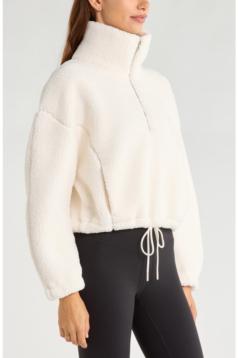 Faux Shearling Half Zip Pullover, Alternate, color, IVORY EGRET