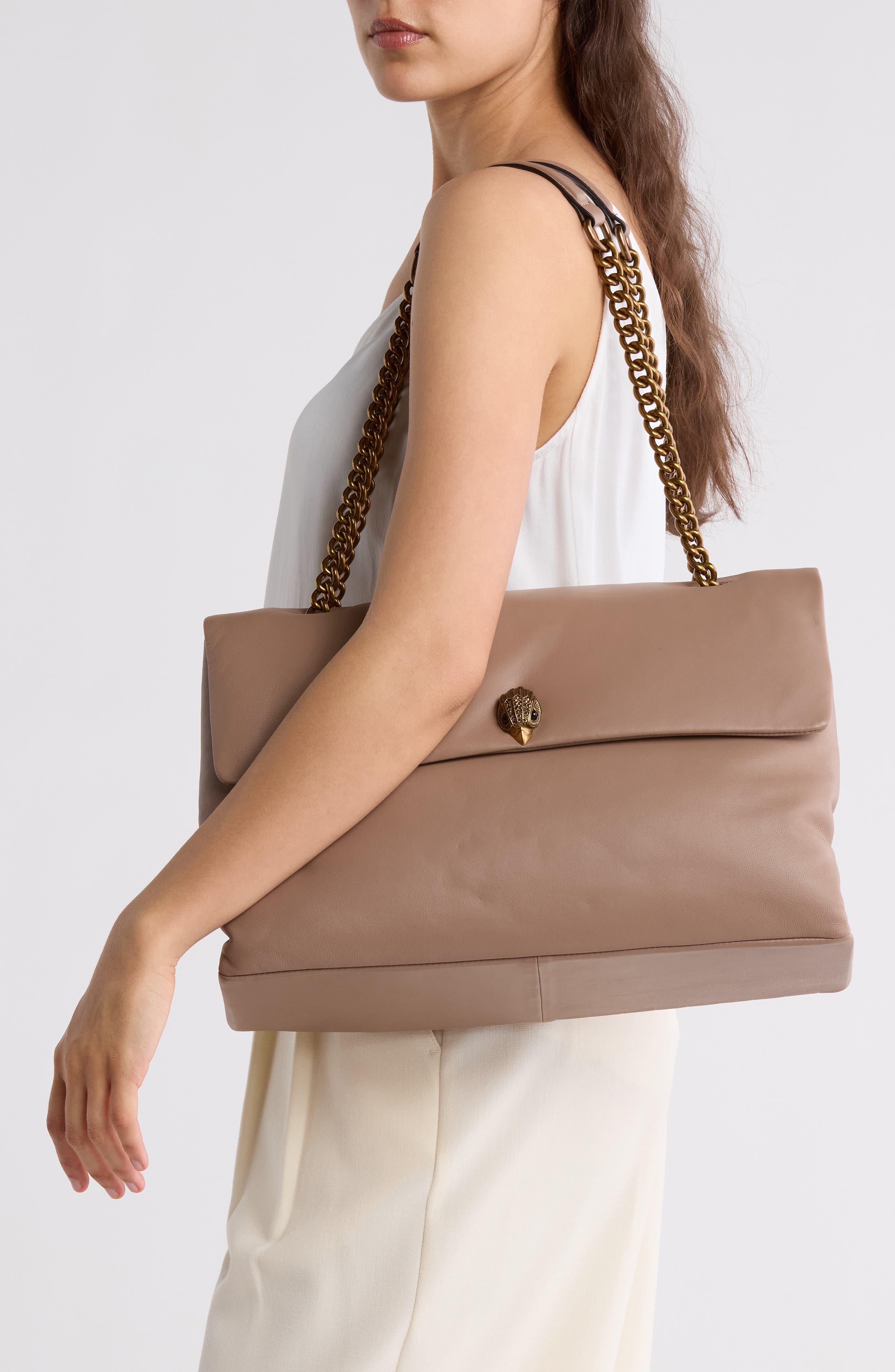 Kurt Geiger London XXL Kew Leather Bag, Alternate, color, Light Beige