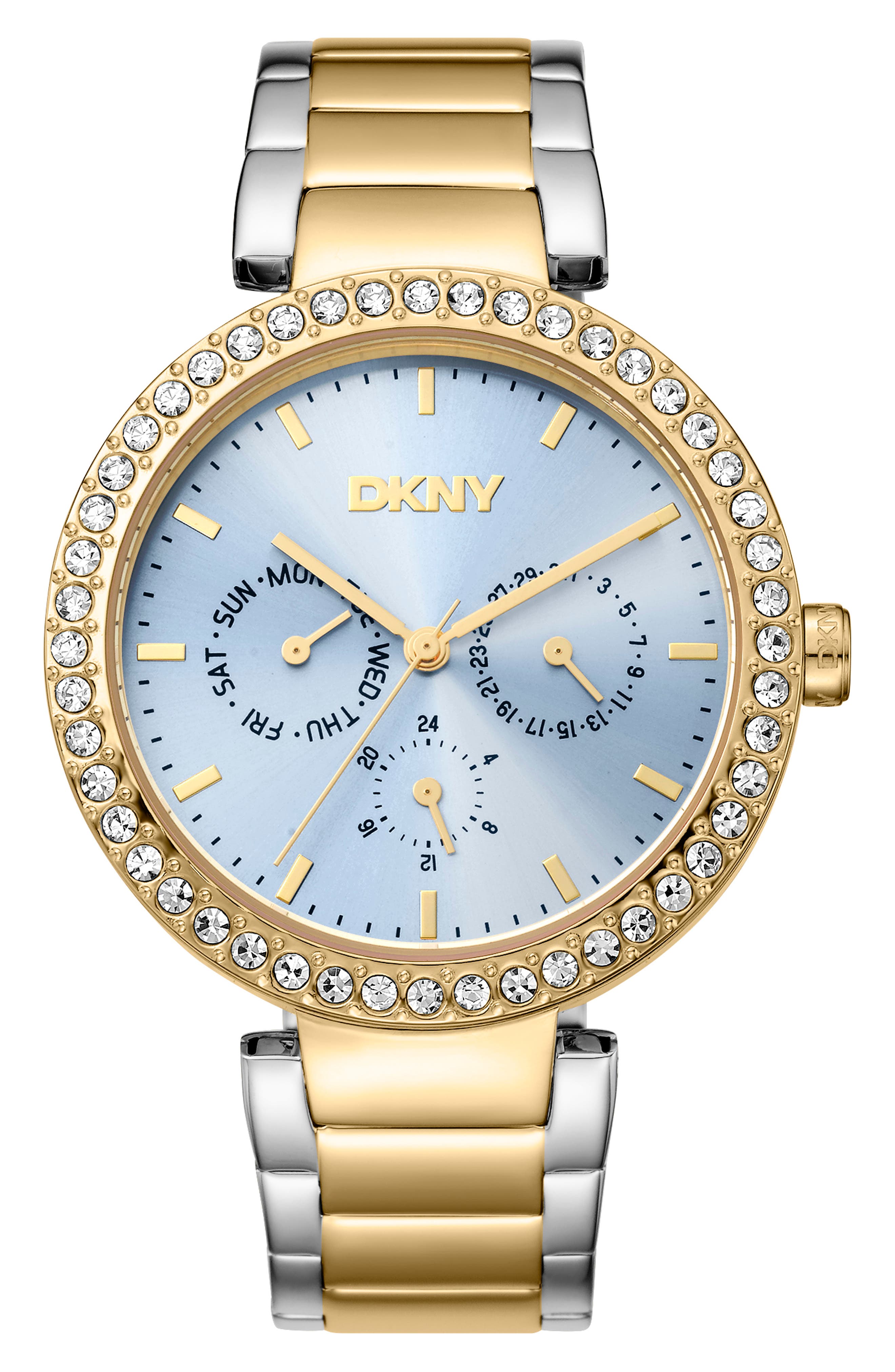 Two Tone Crystal Embellished Bracelet Watch, 40mm