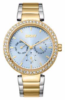 Two Tone Crystal Embellished Bracelet Watch, 40mm