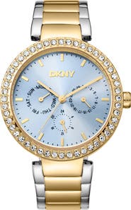 DKNY Two Tone Crystal Embellished Bracelet Watch, 40mm