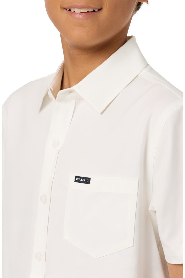 Kids' Solid Short Sleeve Stretch Twill Button-Up Shirt, Alternate, color, WHITE