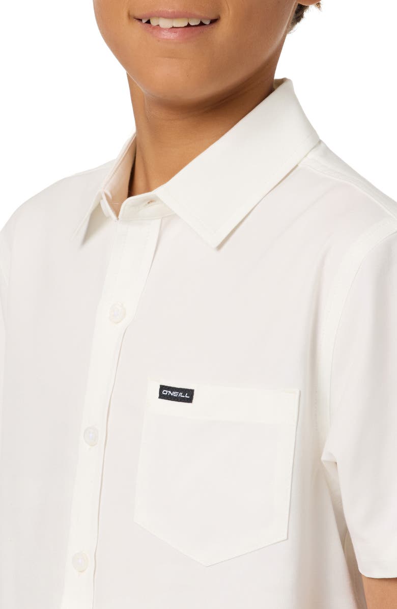 O'Neill Kids' Solid Short Sleeve Stretch Twill Button-Up Shirt, Alternate, color, White