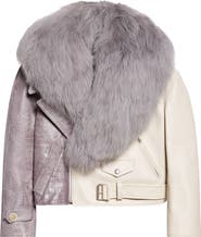 Marni Leather Biker Jacket with Genuine Shearling Collar