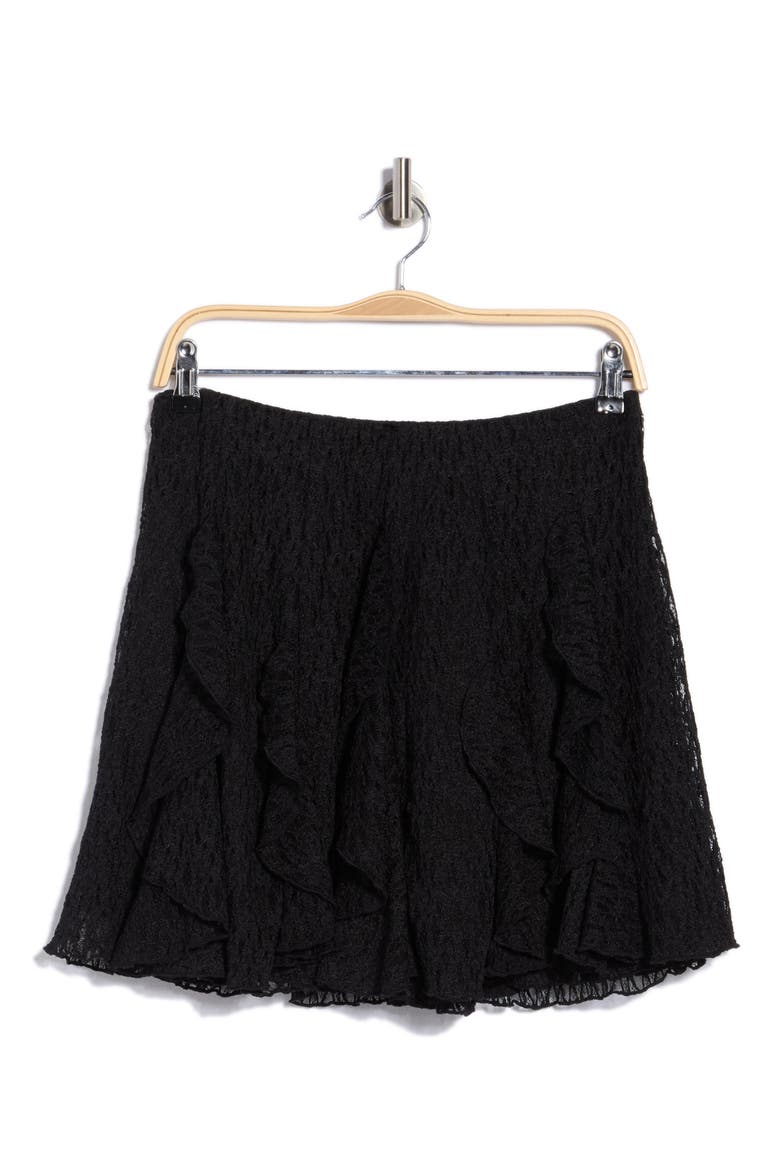 Lace Ruffle Miniskirt, Alternate, color, BLACK