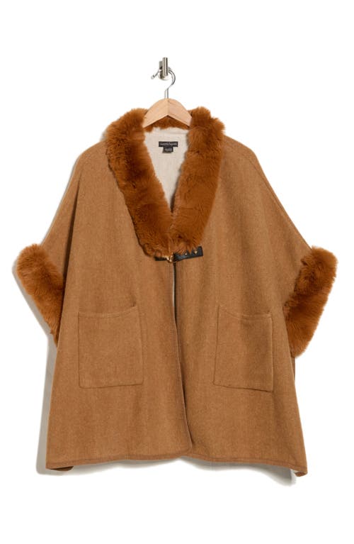 Nanette Lepore Faux Fur Trim Ruana In Brown