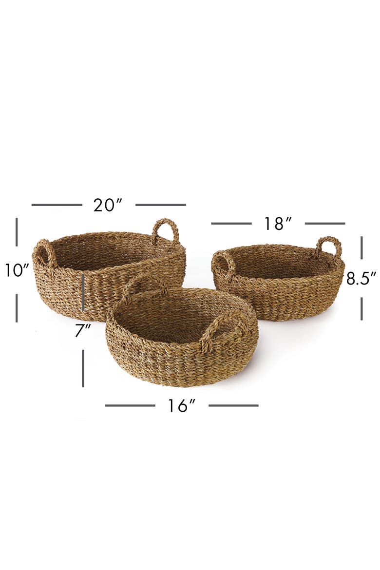 Seagrass Shallow Baskets With Handles Set of 3, Alternate, color, Beige