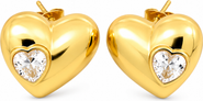 Gemini Jewelry Puffed Heart Stud Earrings with Cubic Zirconia Accent