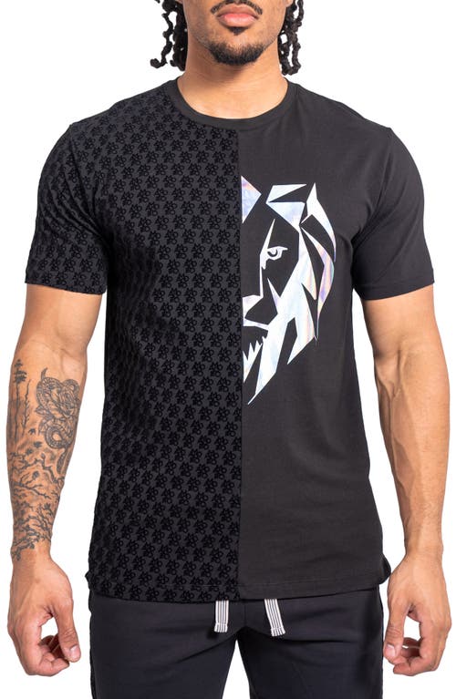 Maceoo Halflion73 Black Spliced Graphic T-shirt In Black