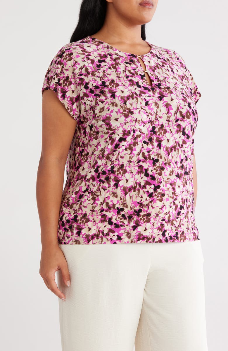Jones New York Floral Print Keyhole Crepe Knit Top, Alternate, color, 