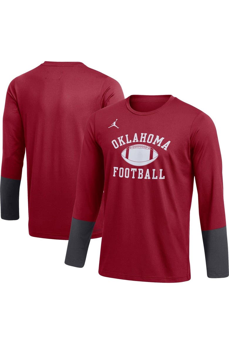 Men's Jordan Brand Crimson Oklahoma Sooners Football Performance Long Sleeve T-Shirt, Main, color, Crimson