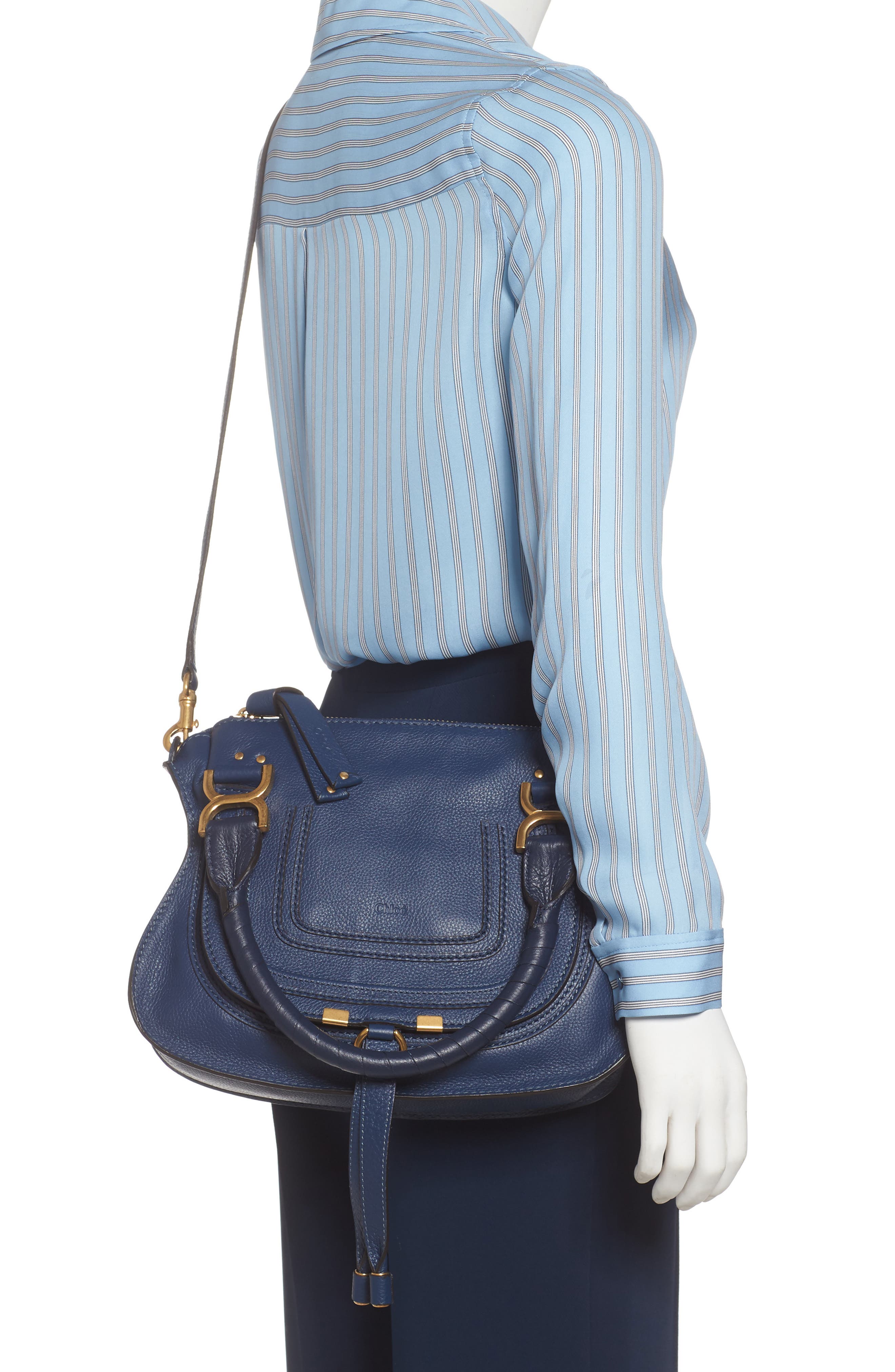 Small Marcie Calfskin Leather Satchel, Alternate, color, DEEP OCEAN