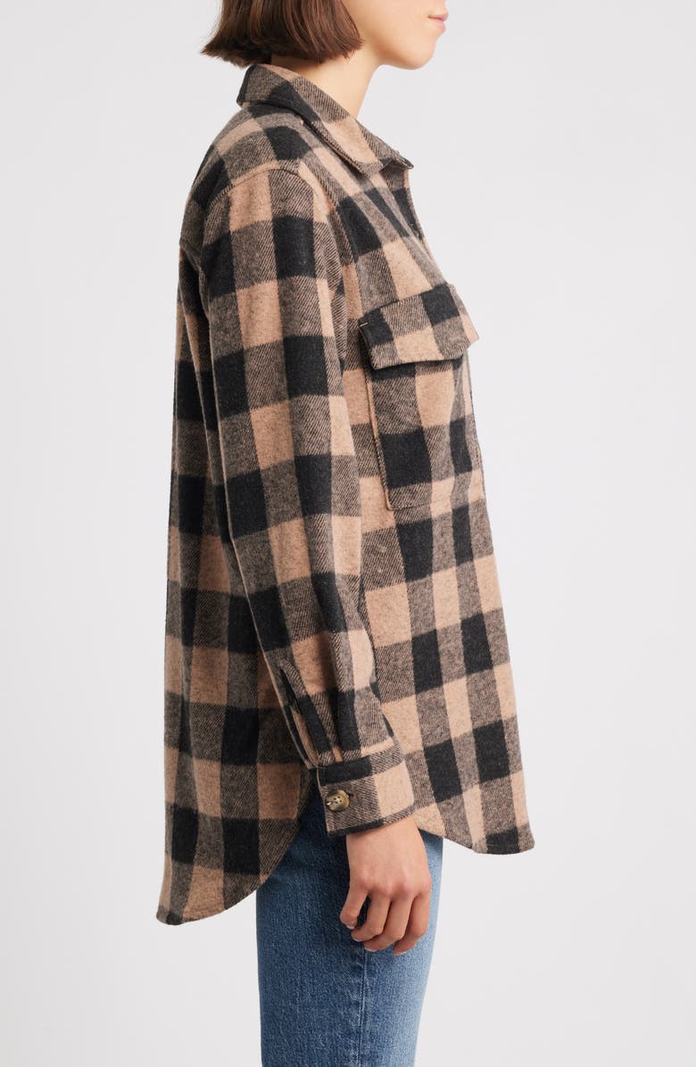 beachlunchlounge Taelyn Buffalo Plaid Oversize Button-Up Shirt, Alternate, color, Tan/ Black