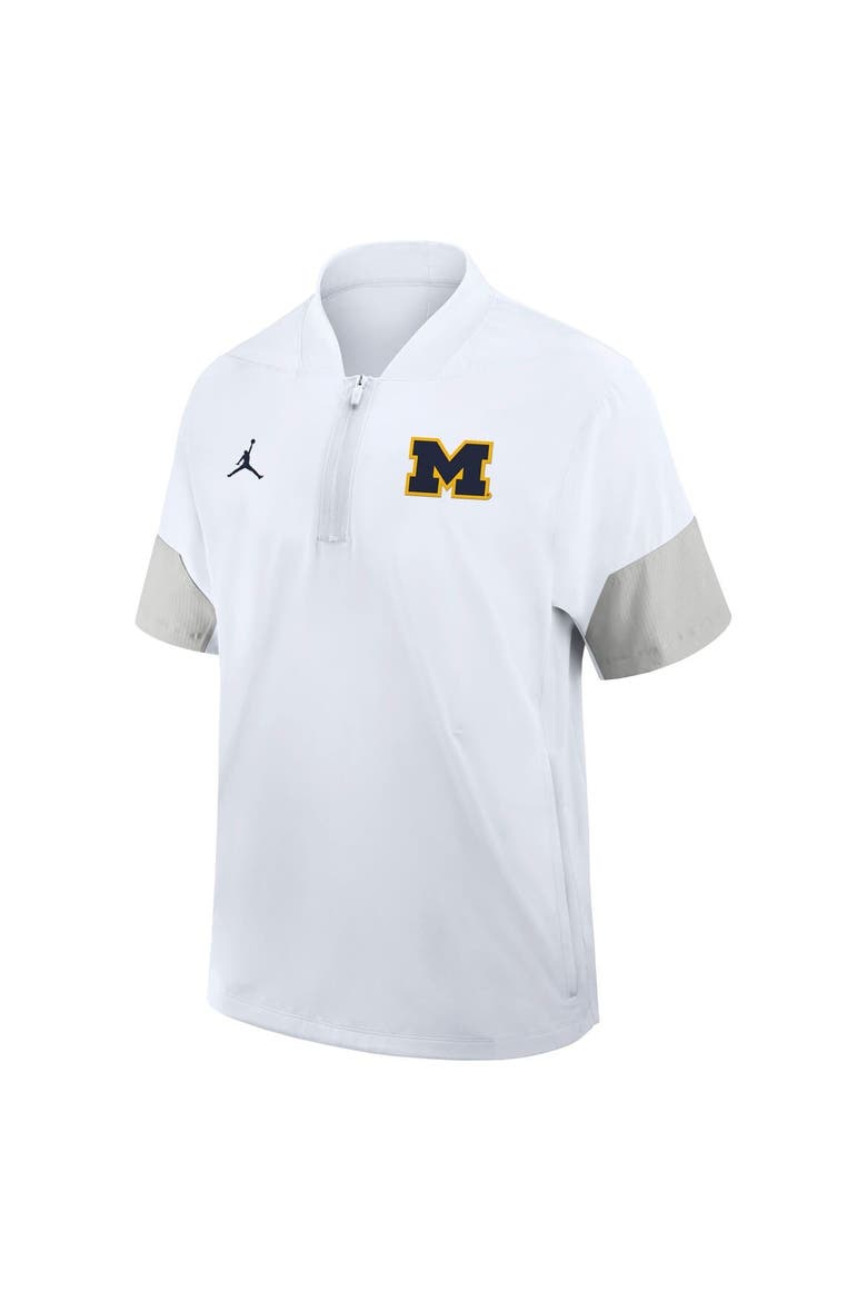 Men's Jordan Brand White Michigan Wolverines 2025 Sideline Short Sleeve Quarter-Zip Coach Jacket, Alternate, color, White